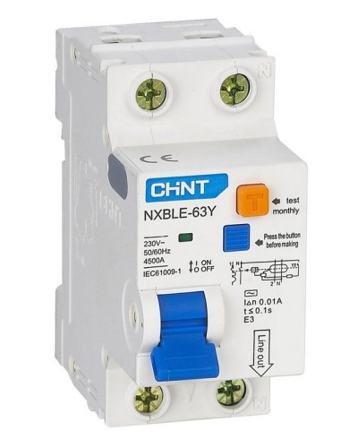 NXBLE-63Y (R) 1п+N C 6А 30мА электронный тип AC 4.5кА CHINT (105540). Автоматический выключатель дифференциального тока. CHINT в Королеве