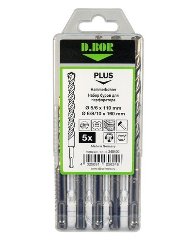 Набор буров SDS-plus V PLUS 5шт, 2-cutting (240400): Набор буров SDS-plus (5,6х110 мм; 6,8,10х160 мм) в Королеве