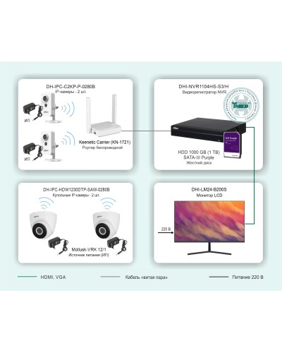 ТСН-029. Беспроводная система видеонаблюдения на основе IP-камер Dahua с использованием Wi-Fi технологии. Dahua в Королеве