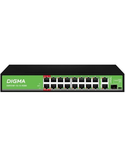 DSP216F-1G-1C-R300 (L2) 16х100Мбит/с 1х1Гбит/с 1хКомбо(1000BASE-T/SFP) 16PoE 16PoE+ 2PoE++ 300W. Коммутатор с питанием по PoE. Digma в Королеве