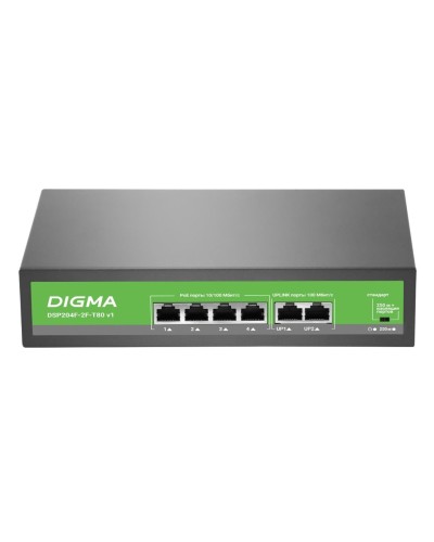 DSP204F-2F-T80 DSP204F-2F-T80 V1 (L2) 6х100Мбит/с 4PoE 4PoE+ 80W. Коммутатор с питанием по PoE. Digma в Королеве