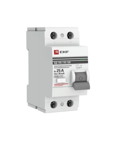УЗО ВД-100 2P 25А 30мА тип AC эл-мех  PROxima (elcb-2-25-30-em-pro). Выключатель дифференциального тока (УЗО). EKF в Королеве