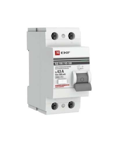 УЗО ВД-100 2P 63А 300мА тип AC эл-мех  PROxima (elcb-2-63-300-em-pro). Выключатель дифференциального тока (УЗО). EKF в Королеве
