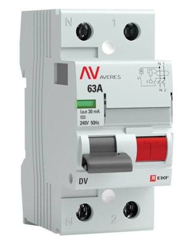DV 2P 63А/ 30мА (AC)  AVERES (rccb-2-63-30-ac-av). Выключатели дифференциального тока (УЗО). EKF в Королеве