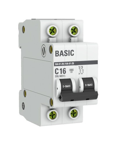 Автоматический выключатель 2P 16А (C) 4,5кА ВА 47-29 Basic (mcb4729-2-16C). Автоматический выключатель. EKF в Королеве