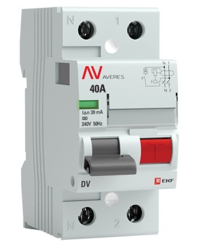 DV 2P 40А/ 30мА (A)  AVERES (rccb-2-40-30-a-av). Выключатели дифференциального тока (УЗО). EKF в Королеве