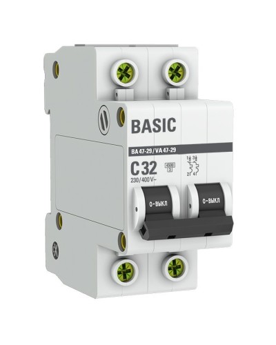 Автоматический выключатель 2P 32А (C) 4,5кА ВА 47-29 Basic (mcb4729-2-32C): Автоматический выключатель в Королеве