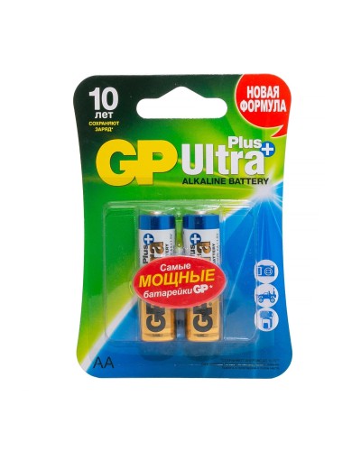 GP Ultra Plus Alkaline 15A AA (GP 15AUP-2CR2), упак. 2 шт. БЛИСТЕР. Алкалиновые батарейки. GP Batteries в Королеве