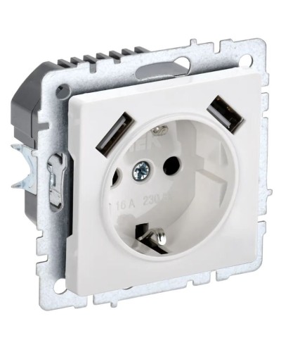 Розетка с з/к с USB A+A 2,1А РЮш10-1-БрБ белый BRITE (BR-R14-16-U21-D21-K01). Розетка с заземлением с защитными шторками, 2,1А. IEK в Королеве