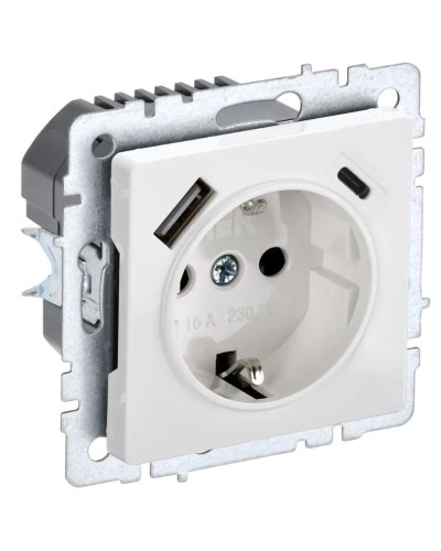 Розетка с з/к с USB A+C 18Вт РЮш11-1-БрБ белый BRITE (BR-R14-16-U22-018-K01). Розетка с заземлением с защитными шторками, 18Вт. IEK в Королеве