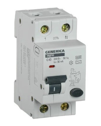 GENERICA АВДТ 32 C40 2Р 30мА (MAD25-5-040-C-30). Автоматический выключатель дифференциального тока. IEK в Королеве