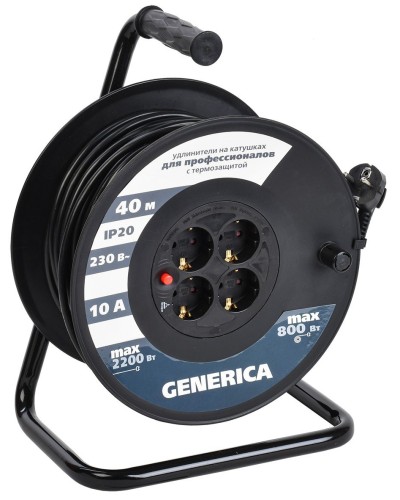 УК40 4 места 2P+PE, 40м GENERICA (WKP10-10-04-40-G). Удлинитель на катушке с термозащитой, 3х1,0кв.мм. IEK в Королеве