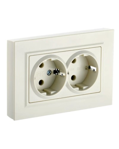 Розетка 2-местная с з/к РС12-3-БрКр бежевый BRITE (BR-R21-16-K10-F). Розетка с заземлением без защитных шторок в сборе. IEK в Королеве