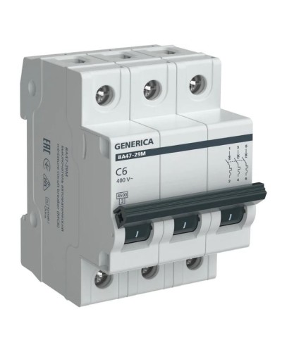 GENERICA ВА47-29М 3P C 6А 4,5кА (MVA21-3-006-C-G). Автоматический выключатель. IEK в Королеве