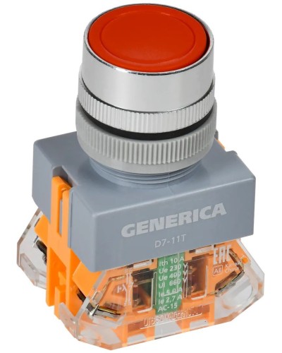 Кнопка D7-11T d=22мм красная GENERICA (BBT50-11T-3-21-K04-G). Кнопка управления с фиксацией. IEK в Королеве