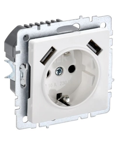 Розетка с з/к с USB A+A 3,1А РЮш10-2-БрБ белый BRITE (BR-R14-16-U21-D31-K01). Розетка с заземлением с защитными шторками, 3,1А. IEK в Королеве