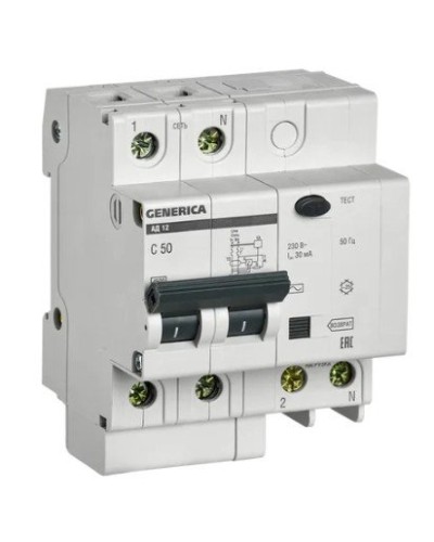 GENERICA АД12 2Р 50А 30мА (MAD15-2-050-C-030). Автоматический выключатель дифференциального тока. IEK в Королеве