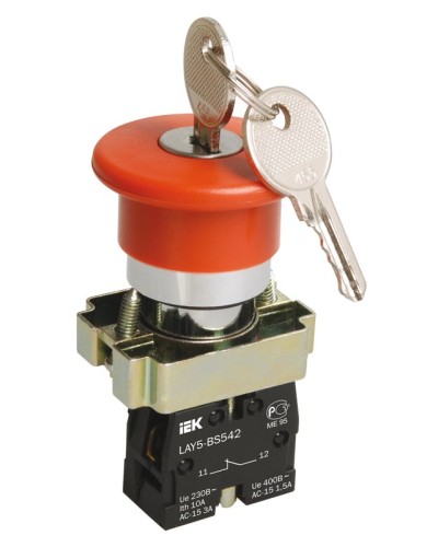 Кнопка LAY5-BS142 Грибок с ключом D22мм (BBG50-LAY5-K04). Кнопка. IEK в Королеве