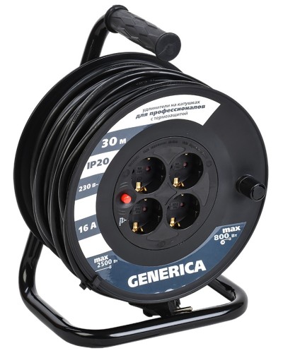 УК30 4 места 2P+PE, 30м GENERICA (WKP20-16-04-30-G). Удлинитель на катушке с термозащитой, 3х1,5кв.мм. IEK в Королеве