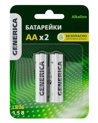 Батарейка Alkaline LR06/AA GENERICA (2 шт) (ABT-LR06-ST-L02-G). Батарейка щелочная. IEK в Королеве