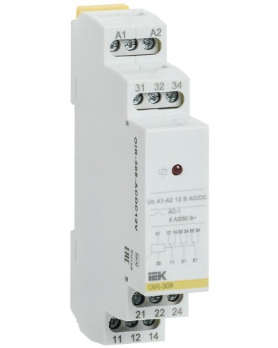 Реле промежуточное модульное OIR 3 контакта 8А 12В AC/DC (OIR-308-ACDC12V). Реле промежуточное модульное. IEK в Королеве