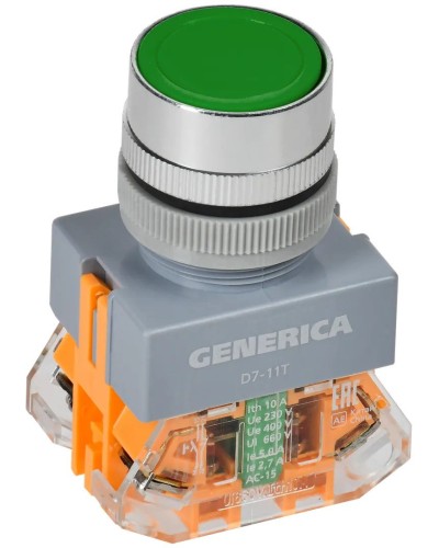 Кнопка D7-11T d=22мм зеленая GENERICA (BBT50-11T-3-21-K06-G). Кнопка управления с фиксацией. IEK в Королеве