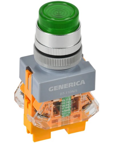 Кнопка D7-11DNZS d=22мм зеленая GENERICA (BBT50-11DNZS-3-11-K06-G). Кнопка управления с подсветкой и фиксацией. IEK в Королеве