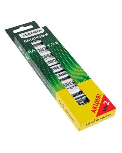 Батарейка Alkaline LR06/AA GENERICA (12 шт) ПРОМО (ABT-LR06-ST-B12-G). Батарейка щелочная. IEK в Королеве