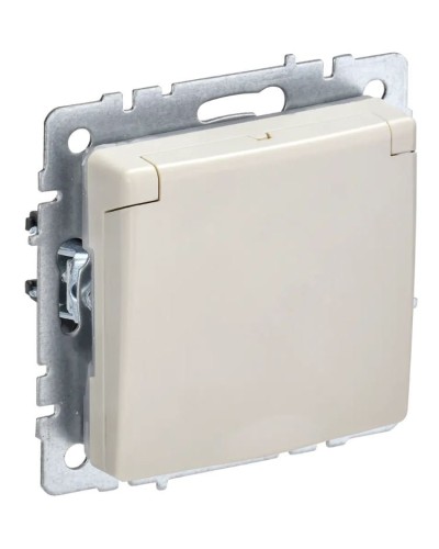 Розетка с з/к РСбш10-3-44-БрКр бежевый BRITE (BR-R16-16-44-K10). Розетка с заземлением с защитными шторками и крышкой. IEK в Королеве
