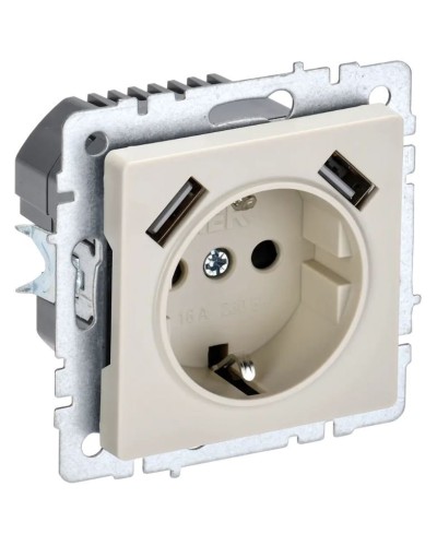 Розетка с з/к с USB A+A 2,1А РЮш10-1-БрКр бежевый BRITE (BR-R14-16-U21-D21-K10). Розетка с заземлением с защитными шторками, 2,1А. IEK в Королеве