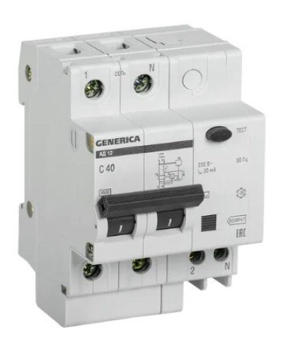 GENERICA АД12 2Р 40А 30мА (MAD15-2-040-C-030). Автоматический выключатель дифференциального тока. IEK в Королеве