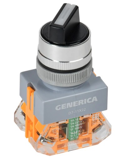 Переключатель D7-11X22 на 2 положения черный GENERICA (BSW50-11X22-3-22-2-K02-G). Переключатель с самовозвратом. IEK в Королеве