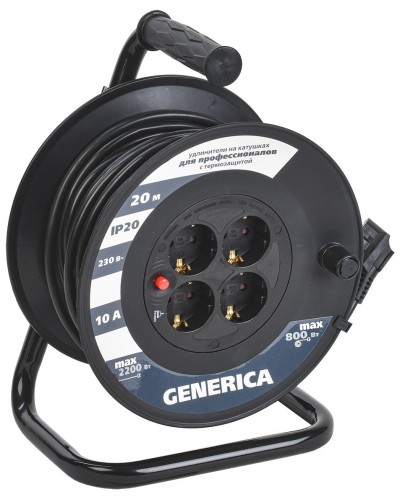 УК20 4 места 2P+PE, 20м GENERICA (WKP10-10-04-20-G). Удлинитель на катушке с термозащитой, 3х1,0кв.мм. IEK в Королеве