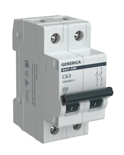 GENERICA ВА47-29М 2P C 63А 4,5кА (MVA21-2-063-C-G). Автоматический выключатель. IEK в Королеве