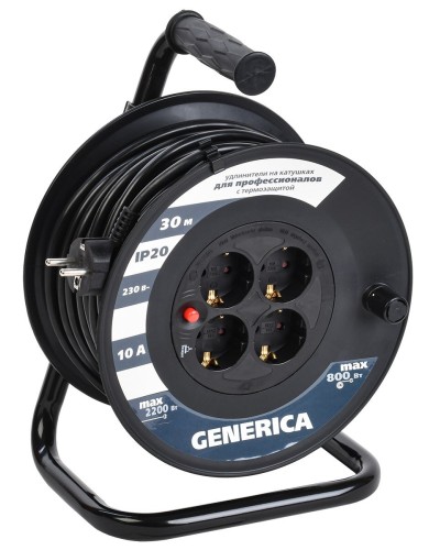 УК30 4 места 2P+PE, 30м GENERICA (WKP10-10-04-30-G). Удлинитель на катушке с термозащитой, 3х1,0кв.мм. IEK в Королеве