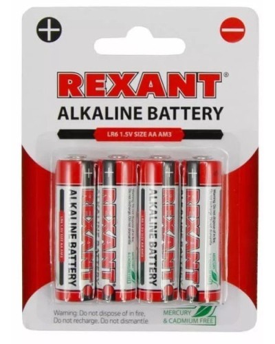 Алкалиновая батарейка AA/LR6 1,5 V 4 шт. блистер REXANT (30-1027). Элемент питания. Rexant в Королеве