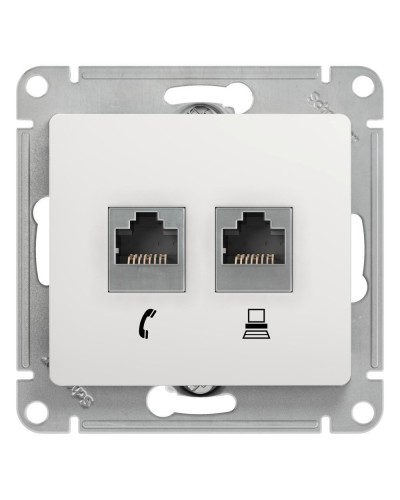 Glossa розетка RJ11+RJ45, 2-местная, кат. 5Е, скрытой установки, механизм, белый (GSL000185). Розетка компьютерная + телефонная. Systeme Electric в Королеве