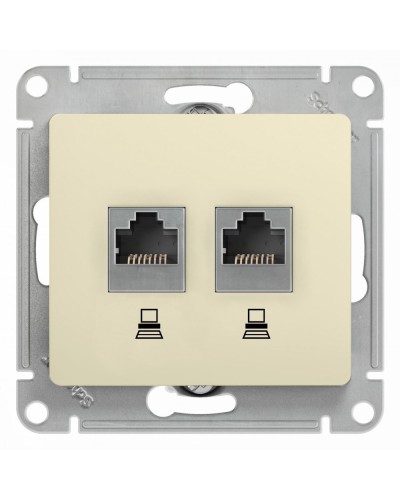 Glossa розетка RJ45+RJ45 2-местная, кат. 5Е, скрытой установки, механизм, бежевый (GSL000285KK). Розетка компьютерная. Systeme Electric в Королеве