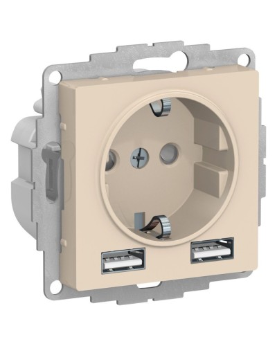 AtlasDesign розетка 1-местная с 2 USB A+A, скрытой установки, механизм, бежевый (ATN000230). Розетка с USB. Systeme Electric в Королеве