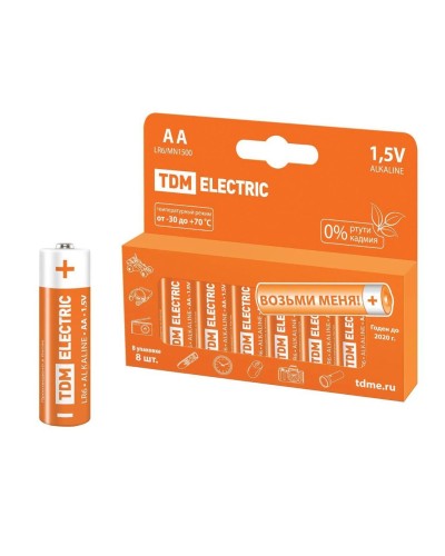 LR6 AA Alkaline 1,5V PAK-8 TDM (SQ1702-0009). Элемент питания. TDM ЕLECTRIC в Королеве