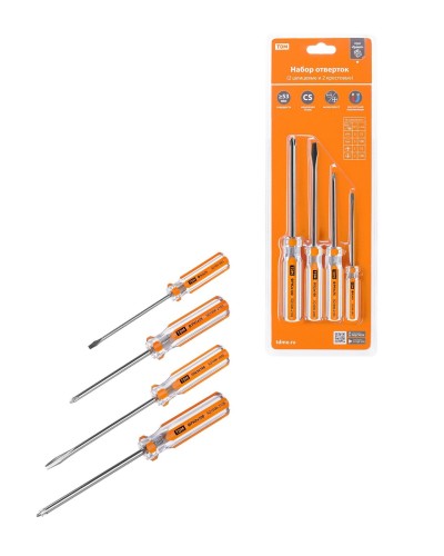 Набор отверток 4шт.: SL3x75, SL5х100, PH1х75, PH2х100, блистер, CS Гранит TDM (SQ1013-0101). Набор отверток. TDM ЕLECTRIC в Королеве