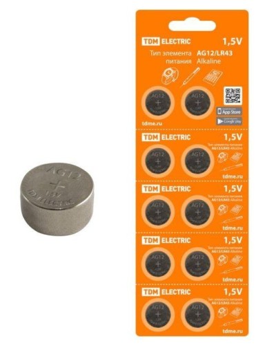 AG12/LR43 Alkaline 1,5V BP-10 TDM (SQ1702-0046). Элемент питания. TDM ЕLECTRIC в Королеве