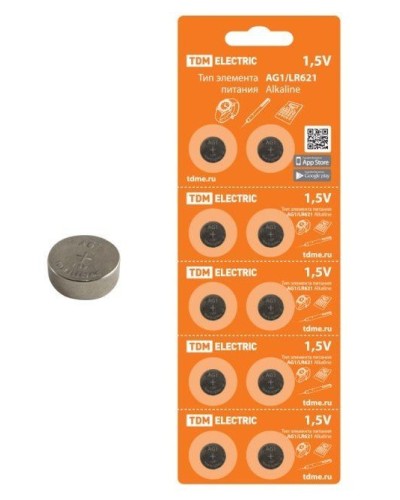 AG1/LR621 Alkaline 1,5V BP-10 TDM (SQ1702-0045). Элемент питания. TDM ЕLECTRIC в Королеве