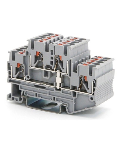 Клемма двухуровневая, зажим push-in, 2.5 кв.мм, серая (VPRTT-2.5-PV-GY). Клемма проходная, 4 точки подключения, уровни соединены перемычкой. ДКС в Королеве