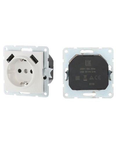 Розетка с з/к + 2xUSB разъема, 2А, белый LK60 (868004-1). Розетка. Экопласт в Королеве